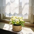 thumbnail image 6 of Small Artificial Potted Flowers in Woven Basket, Realistic Fake Plants with Green Leaves & Multicolor Blooms, Indoor Decor for Home Office Tabletop, Bathroom Shelf, Farmhouse & Boho Style, 6 of 7