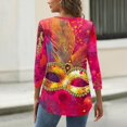 thumbnail image 6 of Hogleaql Mardi Gras Shirts for Women 3/4 Sleeve Crew Neck Loose Fit Tops Carnival Mask Graphic Pullover Dressy Relaxed Fit Shirt Oversized Blouse Hot Pink L, 6 of 6