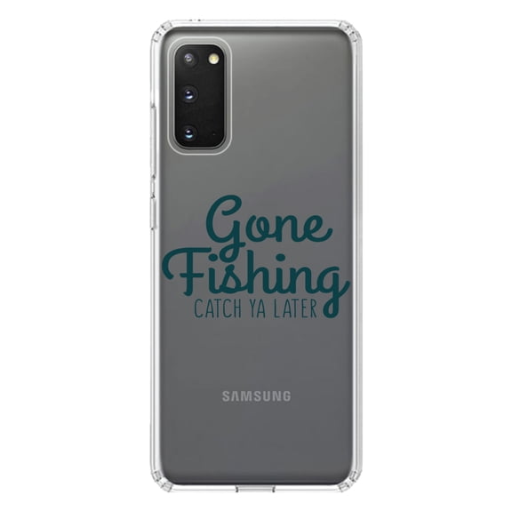 DistinctInk Clear Shockproof Hybrid Case for Galaxy S20 ULTRA / 5G (6.9" Screen) - TPU Bumper Acrylic Back Tempered Glass Screen Protector - Gone Fishing Catch Ya Later