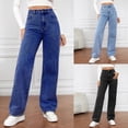 thumbnail image 4 of YujiCraft Women's High Waist Washed Straight Leg Jeans, Stretch Denim Pants Fashion Versatile Fit,L, 4 of 5