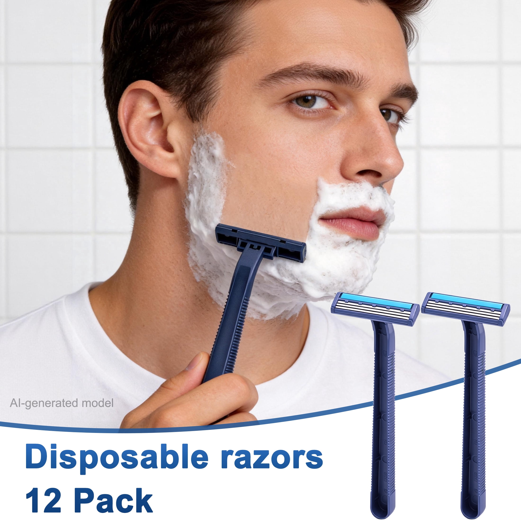 12 Pack Disposable Razors for Men, Men's Disposable Shaving Razors, Triple Blade Disposable Shaving Razors with Lubricating Strip, Anti-Slip Handle Disposable Shaver for Travel Hotel Home Daily Shave