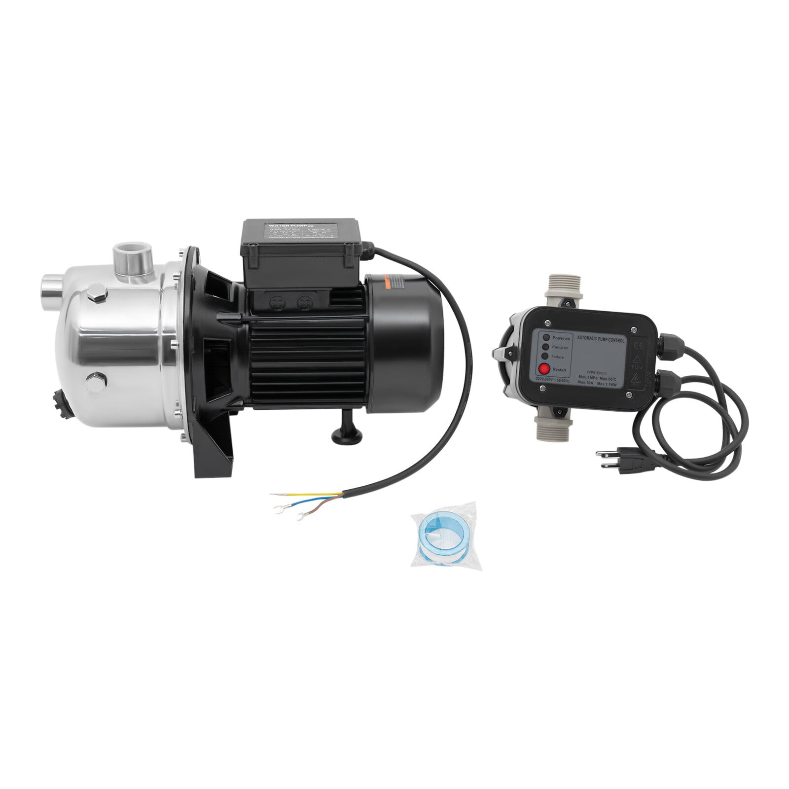 Shallow Well Pump, 115V 1.5HP Water Pump with Control Box, Durable Cast Iron Stainless Steel Jet Pump for Garden Irrigation Lawn Water Transfer