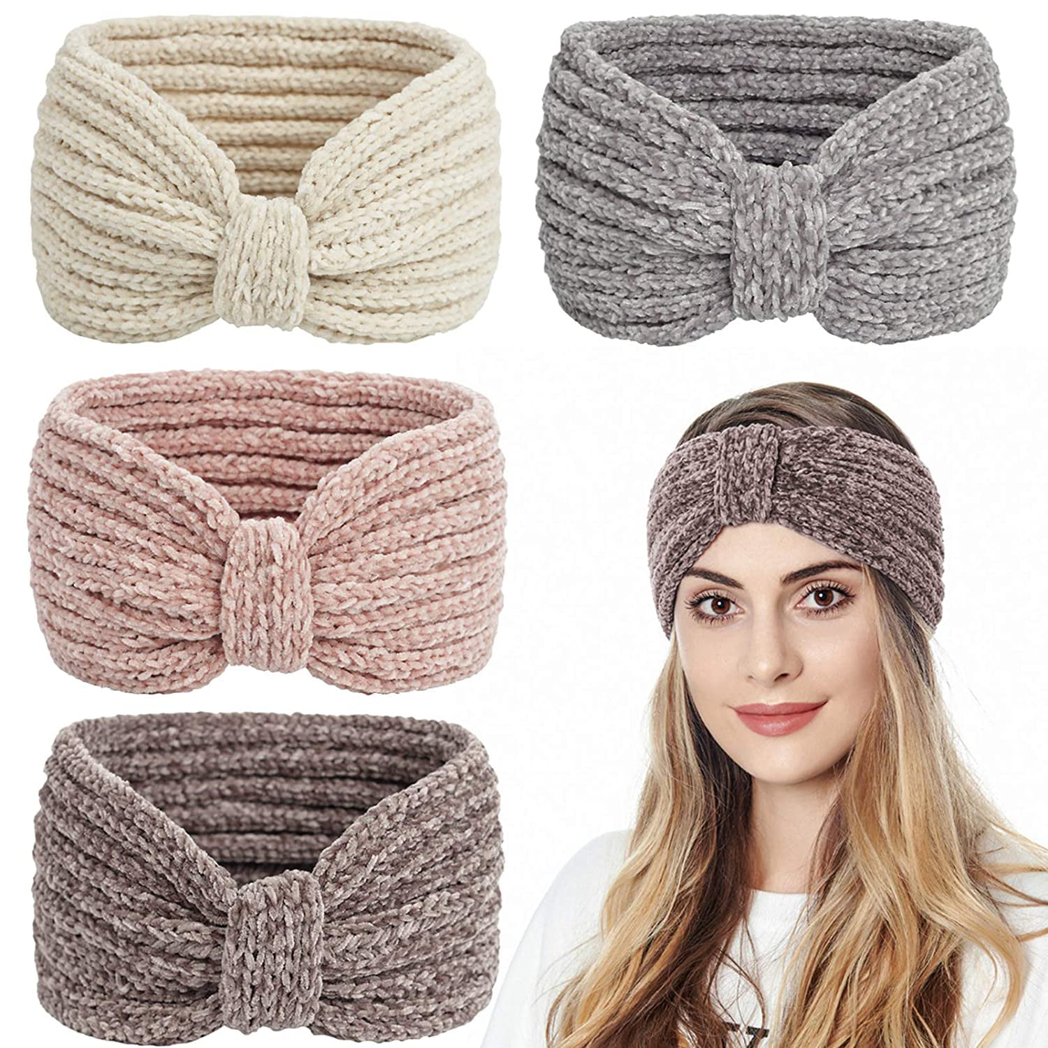 Women DIY Knit Headband Crochet Headband Beanie Ear Warmer Headwrap Turban Bow