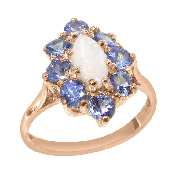 LBG British Made 14k Rose Gold Natural Opal & Tanzanite Womens Statement Ring - 33 size options - Size 10