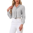 thumbnail image 1 of INSPIRAR CHIC Blusas de Manga Larga para Mujeres Chifón Plisado con Cuello de Lazo Camisa de Oficina Talla S Gris Claro, 1 of 6