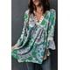 thumbnail image 4 of ABPHQTO Blusa de mujer con cuello de pico en contraste de encaje con estampado tribal azul cielo, 4 of 5