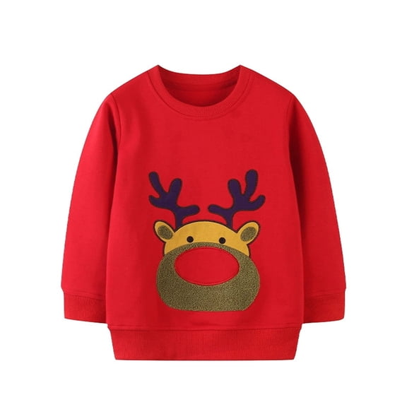 Girls Sweatshirt Kids Cartoon Embroidery Fleece Crew Neck Long Sleeve Pullover Hoodless Top Watermelon Red 3-4 Years