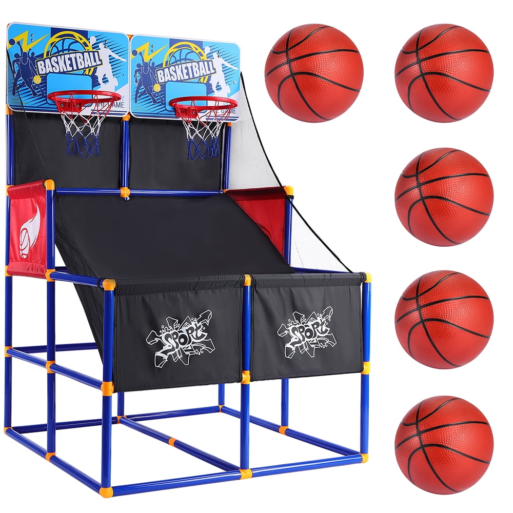 Childrens Indoor Outdoor Arcade Style Basketball Stand With Net Hoop Balls Pump 
