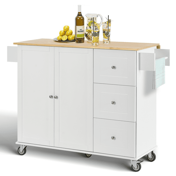 53 inch Portable Kitchen Island with Drop Leaf, Rolling Kitchen Island