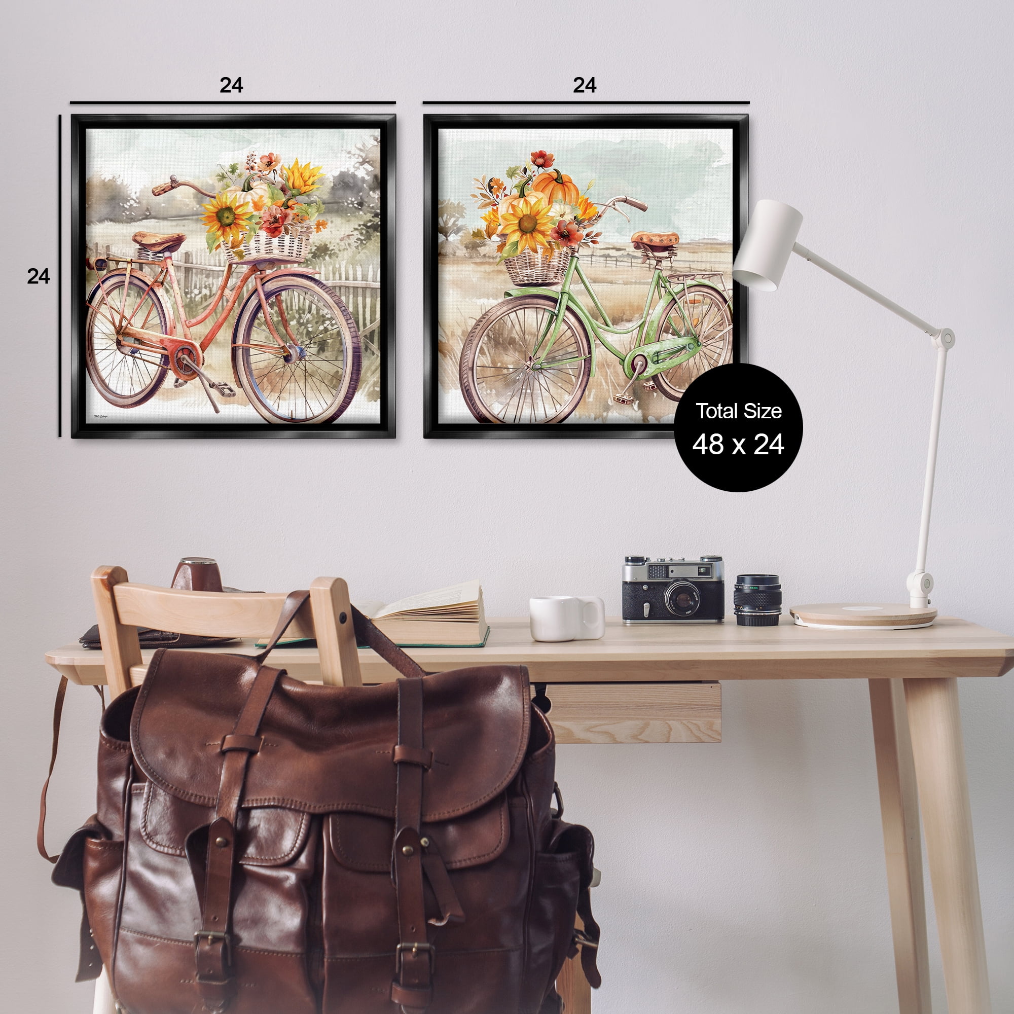 Stupell Industries Rustic Autumnal Bicycles Transportation Painting Black Floater Framed Canvas Art Prints Wall Art, 25 x 25, Set of 2
