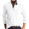 thumbnail image 2 of CCRFTGI Mens Polo Shirts Button Up Long Sleeve Shirts Golf Collared Pullover Tops Casual V Neck T-Shirt with Pocket White 2XL, 2 of 5
