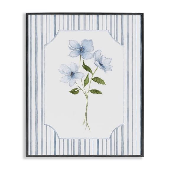 Stupell Industries Soft Blooms & Stripes Black Framed Giclee Art, design by Tava Studios