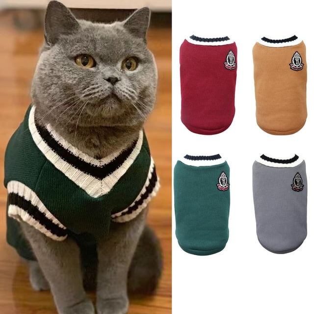 Disfraz liso para mascotas, ropa para gatos, chaqueta de otoño e invierno, suéter navideño para perros pequeños, gatos, gatitos, ropa, chaleco para cachorros, atuendo para gatitos