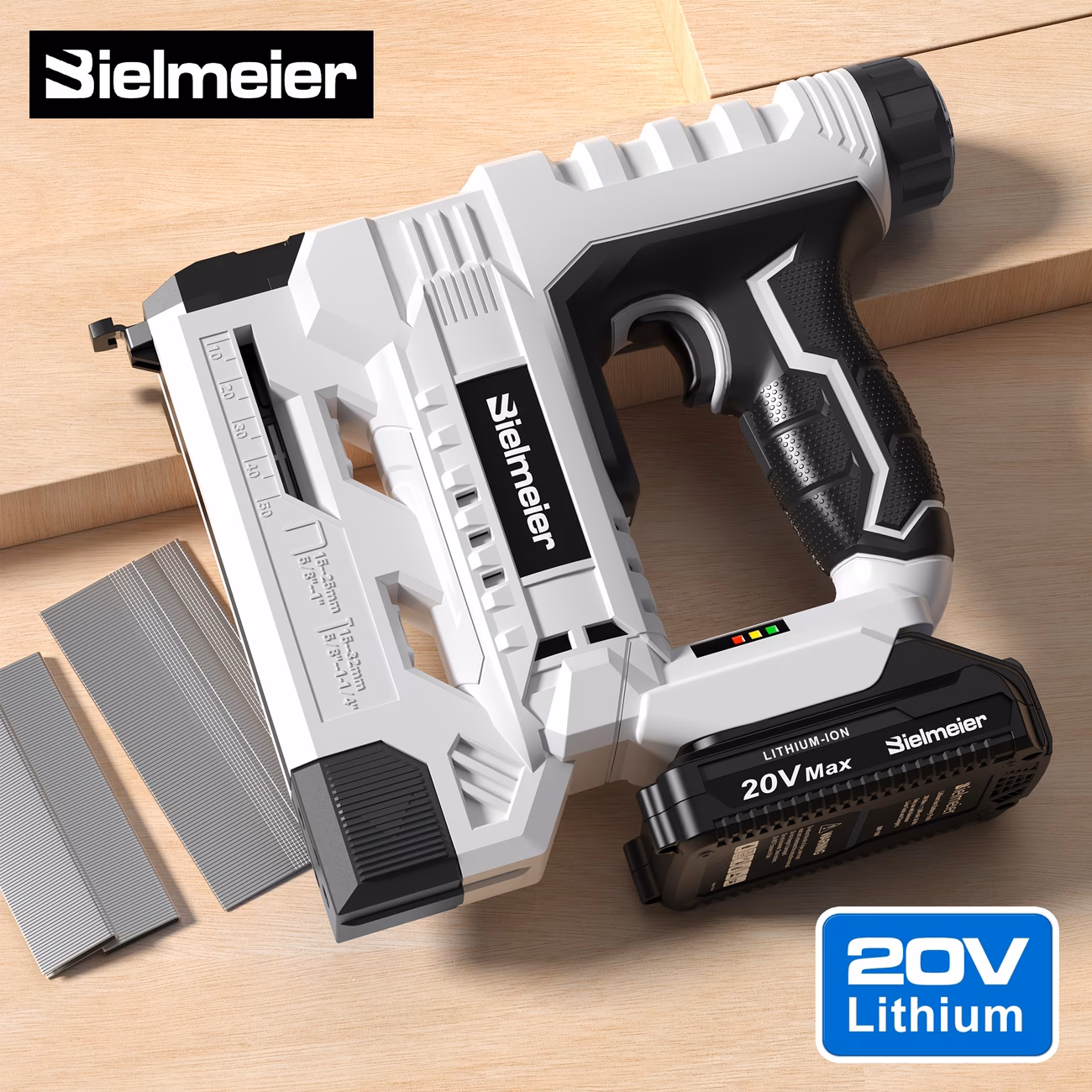 BIELMEIER 20V Nail Gun Battery Powered, 18 Gauge 2 In 1 Cordless Brad Nailer Stapler for Upholstery and Carpentry, Includes a 2.0Ah Battery, 1590Pcs