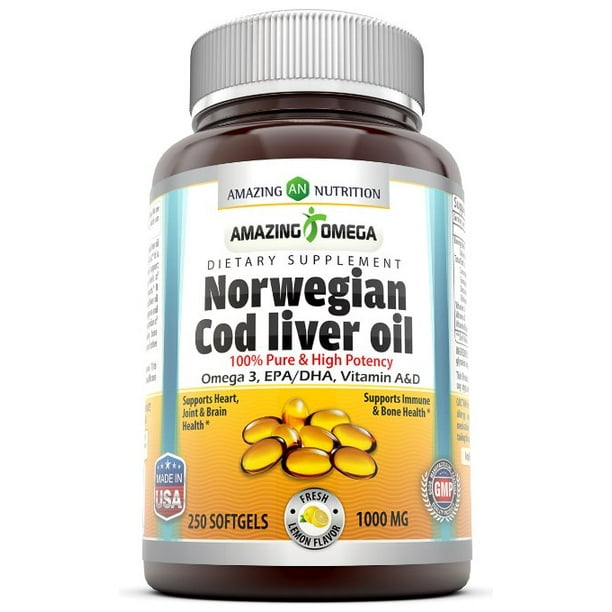 Amazing Omega Norwegian Cod Liver Oil Softgels, Lemon, 1000 Mg, 250 Ct