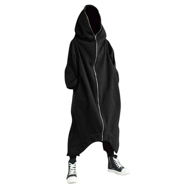 VBARHMQRT Men Hoodie Men's Solid Color Personality Dark Style Full Body Zipper Long Hooded Sweater Jacket