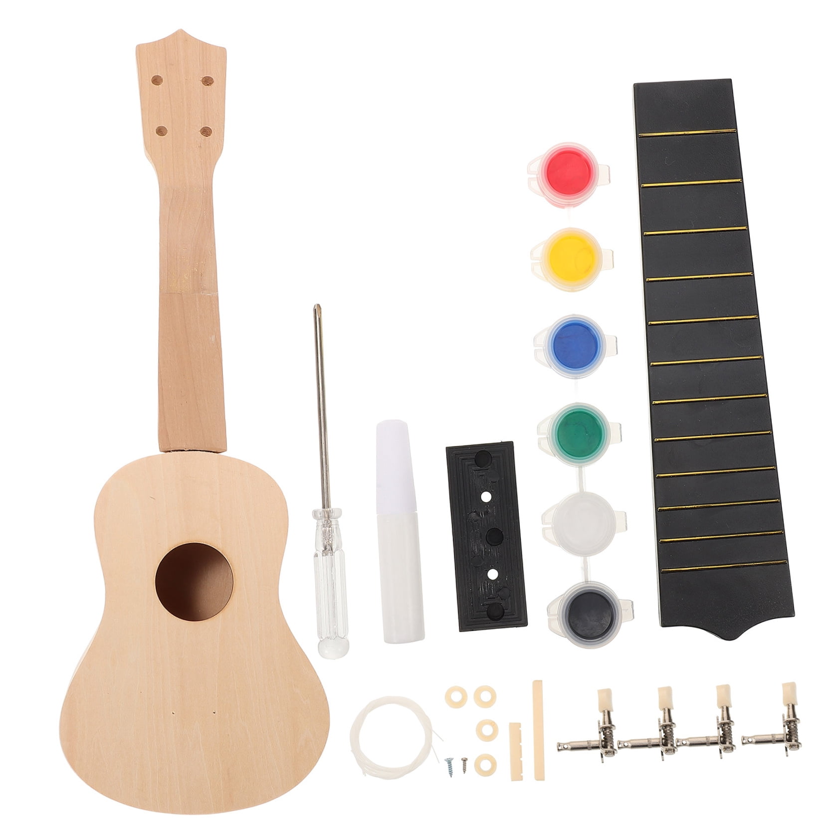 Raindrops 1 Set DIY Ukulele Kits for Kids Wooden Stringed Instrument Unpainted 19.9X6.7X2.0in