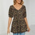 thumbnail image 2 of YYDGH Women's V- Neck Printing Wrapped Bubble Short Sleeve Short Tops Brown XL, 2 of 7