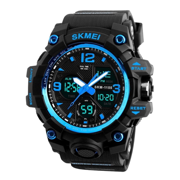 Reloj digital analógico para hombres, reloj militar resistente al agua con pantalla dual, , cronómetro, calendario, retroiluminación EL, reloj d Azul Sunnimix reloj digital para hombre