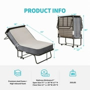 CECER Folding Bed 5 Mattress & Headboard, 75×38 Twin Size Rollaway Foldable Bed with Memory Foam Mattress, Metal Guest Bed Dust Cover Included