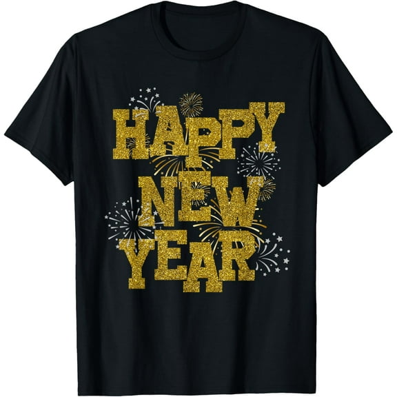 New Years Eve Party Supplies 2025 Happy New Year Fireworks T-ShirtMen and women, Black T-shirt, size: Extra large