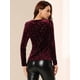 thumbnail image 5 of Blusa De Manga Larga Con Cuello En V De Terciopelo Para Mujer, Blusa Con Estrellas Brillantes Metálicas Doradas Vino rojo M, 5 of 6