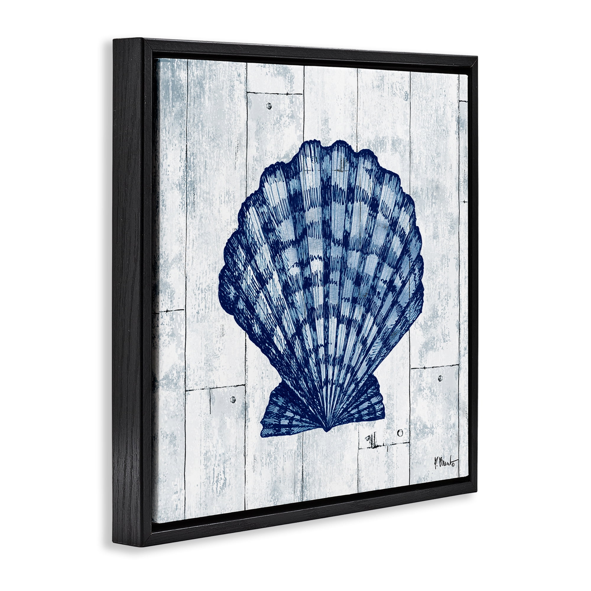 Stupell Industries Coastal Timberland Scallop Black Framed Floater Canvas Wall Art, design by Paul Brent