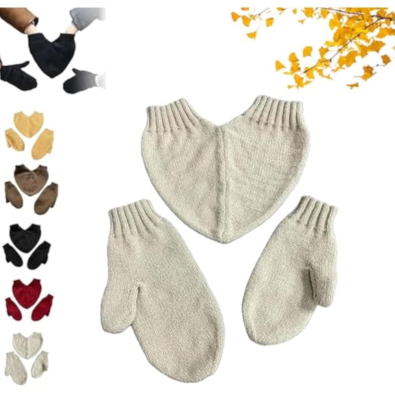 Couples Hand Holding Heart Mittens Set, Winter Warm Knitted Mittens, Love Holding Hands Knitted Gloves for Lovers (Gray)