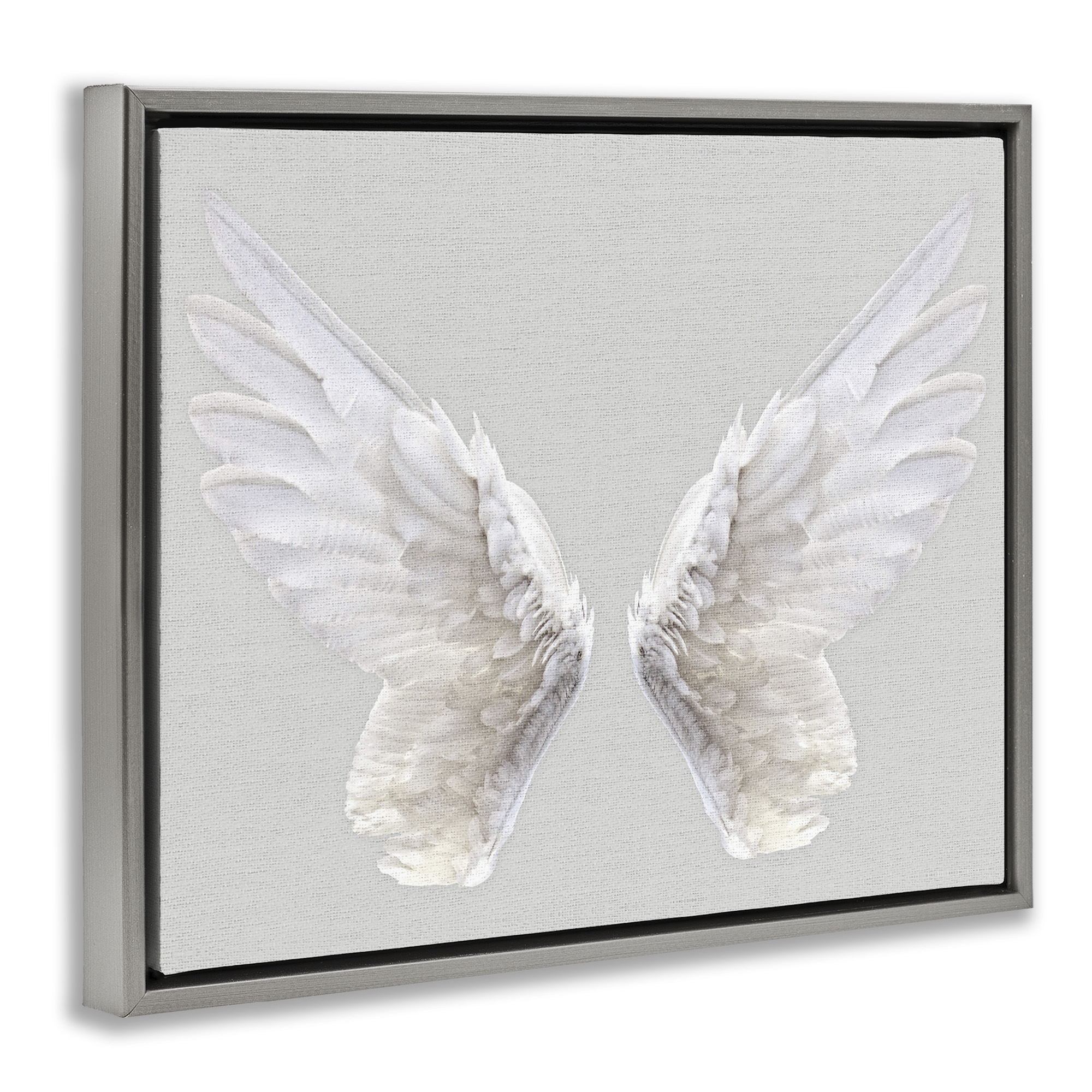Stupell Industries Angel Wings on Grey Religious Painting Gray Floater Framed Canvas Art Print Wall Art, 17 x 21