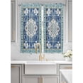thumbnail image 4 of Bedroom Curtains 63 Inches length, Blue Boho Window Treatment Curtain Drapes, Farmhouse Bohemian Medallion Oriental Flower Rod Pocket Curtain Panels for Living Room Kitchen, 42"x63", 2 Panels, 4 of 7