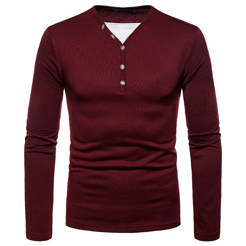 Generic Men's Casual Crew Neck Long Sleeve Fleece Lined Henley Shirt