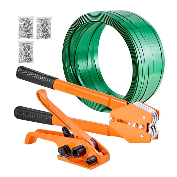 KFFKFF Heavy Duty Strapping Kit, Manual Banding Tool with 1000 ft PET Strap, 300 Metal Clips, Plastic Packaging Kit for Shipping, Moving, Warehouse, and Home Use, Orange