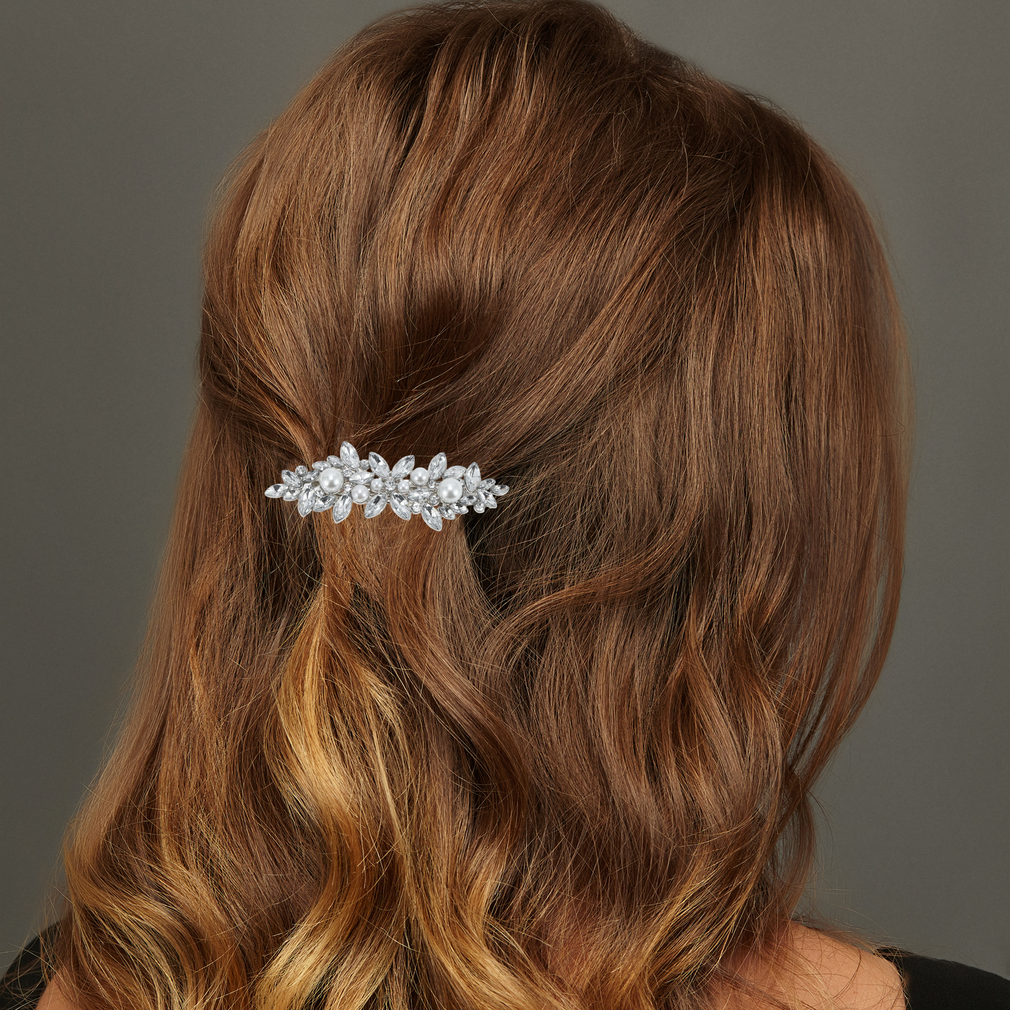 Unique Bargains 2Pcs Grace Crystal Set Style 3 Hair Barrettes Silver Tone