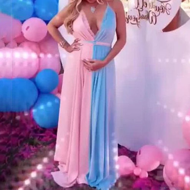 blue and pink dress maternity maternity dresses pink and blue Pink-Blue Grenadine Backless Gender Reveal Maternity Maxi Dress SeinDeal-parroquiadesanalbertomagno.com