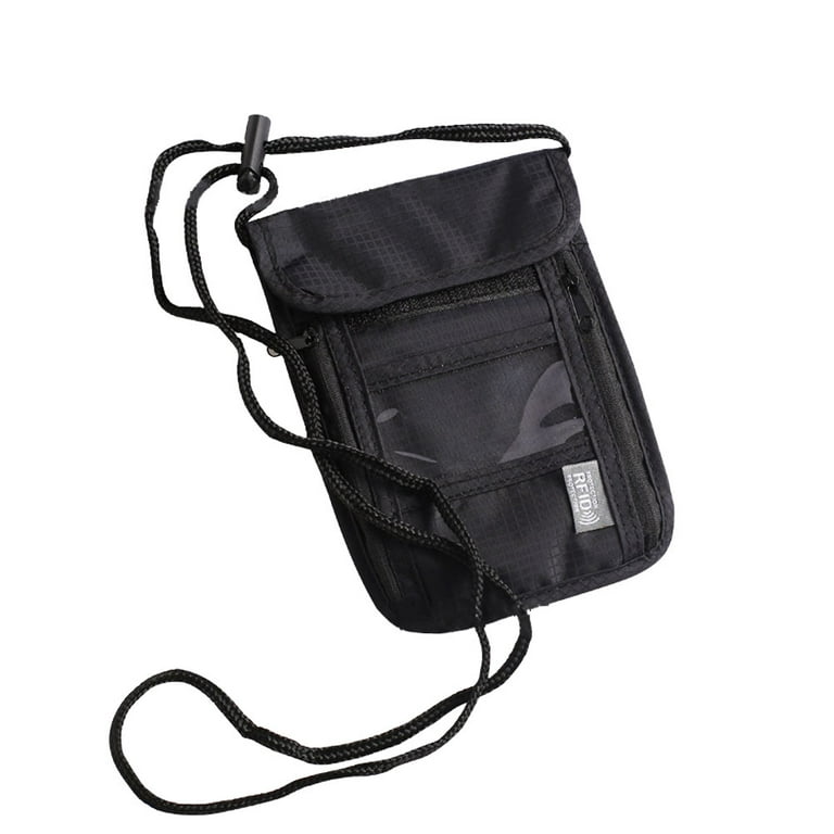 Travel Wallet Neck Hanging Bags Passport Holder Waterproof Passport Cover  Credit Holder Shoulder Bag Phone Bag (Black)