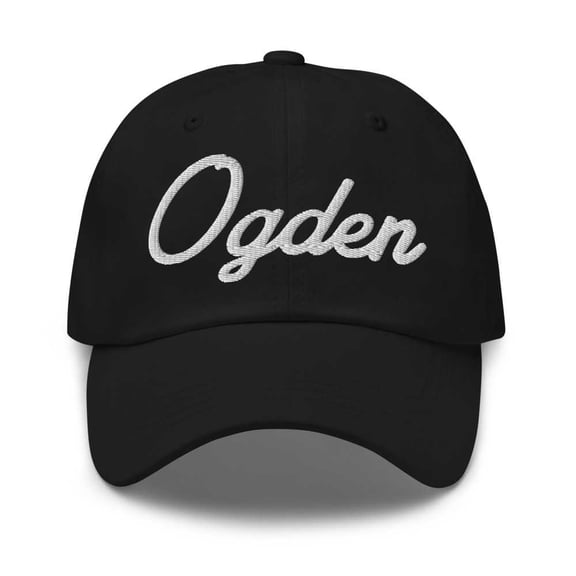Ogden Baseball Cap Ogden Dad Hat Bold Script Michigan MI Hat Embroidered Souvenir Gift Black