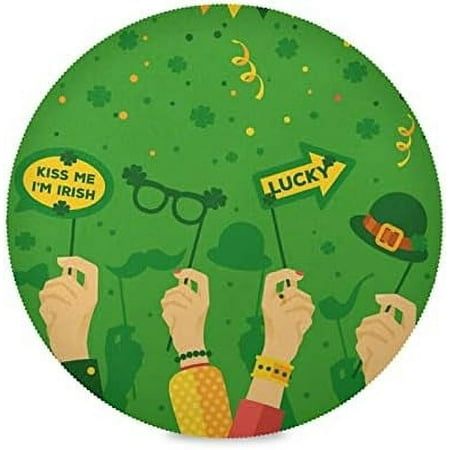 

Hidove St Patrick s Day Clover Round Placemasts Set of 4 Non-Slip Heat Resistant Place Mats Washable Kitchen Dining Table Mats 15.4 Inch