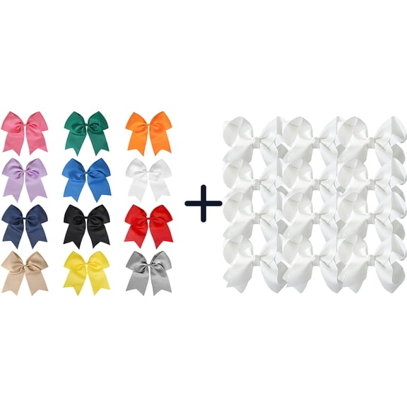 JoyBowie 24 Pcs 4.5 Inch White Grosgrain Hair Bows, Safety Edge Alligator Clips for Girls