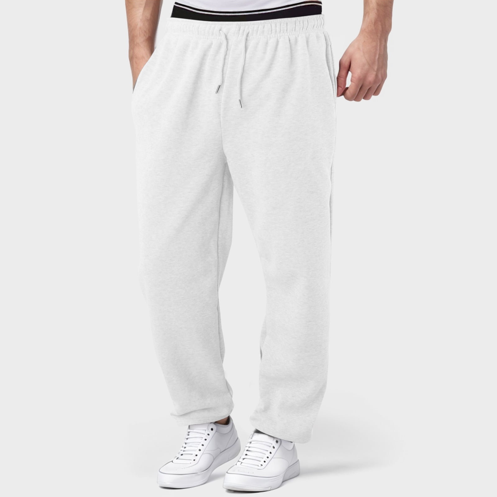 Ediodpoh Mens Lined Sweatpants Wide Straight Leg Pants Bottom Sweatpants Joggers Pants Workout High Waisted Yoga Pants With Pockets Men s Pants White