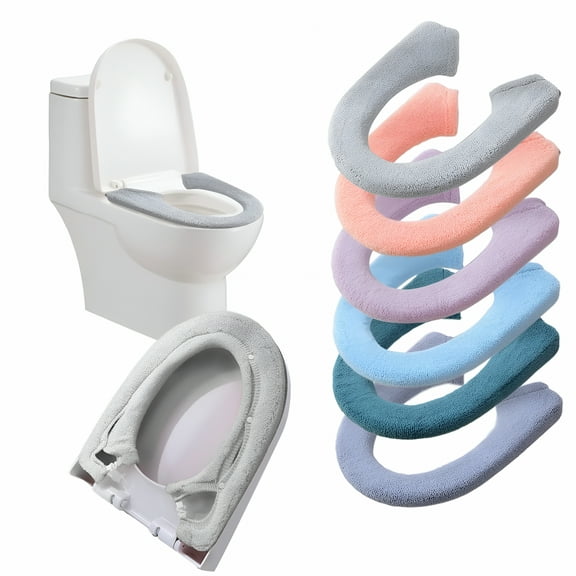 LAMIRO Soft&Warm Washable Toilet Seat Cover - Stretchy Fit for Round&Elongated Seats - Secure Snap Fasteners on Cloth Pads - Effortless Installation&Cleaning,15.7x19.7in