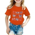 thumbnail image 2 of Bysome Usa Flag Tee Shirt Girls Boys Bow Tie Print Casual Cute Tshirts Crew Neck Short Sleeve Summer Girls Tops Orange Size 1-2 Years, 2 of 3
