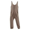 thumbnail image 6 of Rigardu jumpsuits for women Womens Ribbed Knit Jumpsuit Sweater Romper Sleeveless Pajamas Loungewear Long Pants Romper with Pockets one piece jumpsuits for women women jumpsuit Khaki + 3XL, 6 of 7
