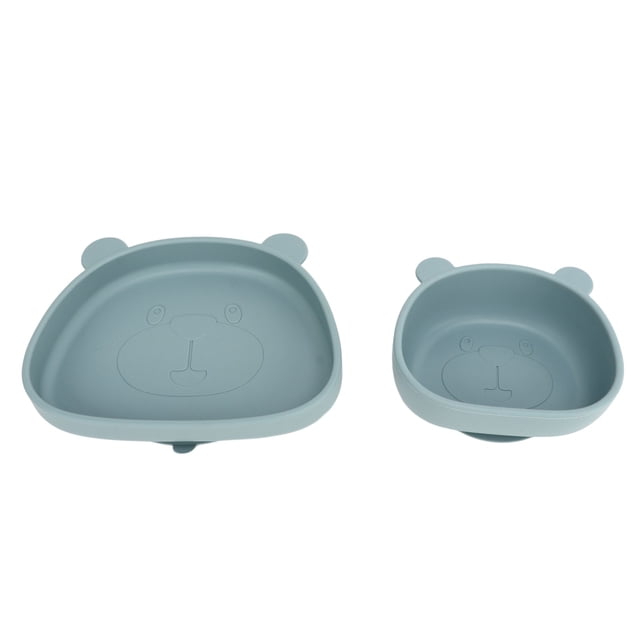 Platos de succión para bebés con forma de panda, tazón de silicona con succión potente para niños, para cocina, refrigerador, tazón y plato gris y azul