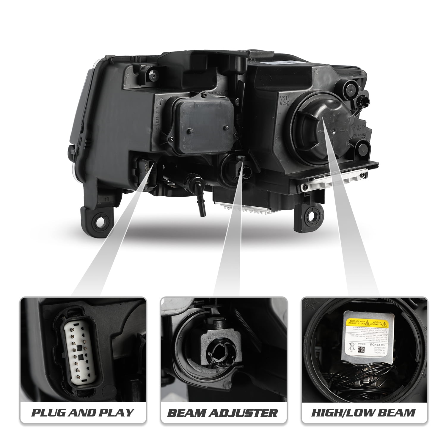 Black Headlights For 2014-2021 Jeep Grand Cherokee w/Bulbs&Ballast HID Lamp LH/RH