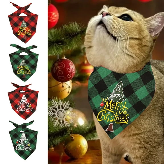 kladzum Christmas Dog Bandanas, Christmas Pet Bib Xmas Classic Tartan Plaid Dog Bandana Pet Scarfs Washable Pet Neckerchief Geometric Merry Christmas Pet Costume for Small Medium Large Dogs Cats Pet