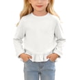 thumbnail image 2 of Yeaiivve Baby Toddler Girls Cute Tops Long Sleeve Ruffle Hem Blouse for Kids Cotton Blend Soft Crewneck Basic Tees Little Girl Solid Color Casual T-Shirts Fall Clothes White 6 Years, 2 of 8