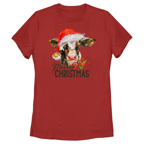 Women's Lost Gods Moooey Christmas Cow  Graphic Tee Red X Large