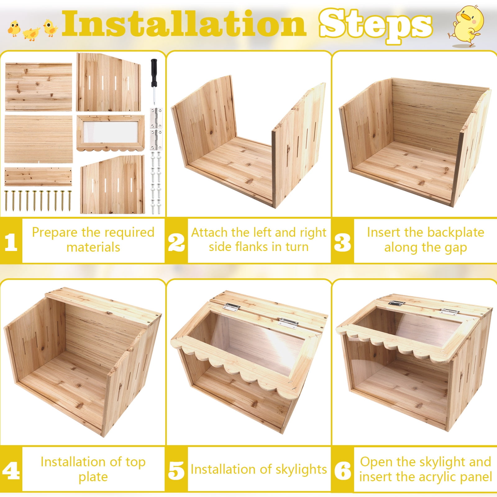 Chicken Brooder Box, Large Wooden Brooder Box for Chicks, Chick Brooder Baby Chicken Supplies, Animal Playpen with Top for Chickens, Ducks, Quails, Hamsters
