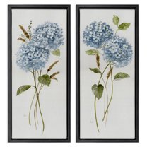Stupell Industries Blue Hydrangea Long Stems Botanical & Floral Painting Black Floater Framed Canvas Art Print Wall Art, 15 x 31, Set of 2