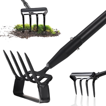 FENHRTVM Stirrup Hoe, Heavy Duty Hula Hoe with 32-72Inch Adjustable Long Handle, 2 in 1 Action Hoe with Cultivator Rake,Garden Tool for Weeding Grass, Loosening Soil